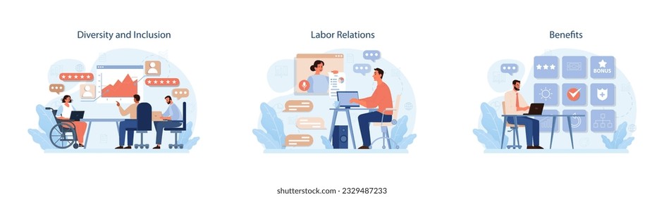 Human resources manager. HR agent competencies and professional tasks. Personnel management specialist providing with financial reward or benefits. Flat vector illustration