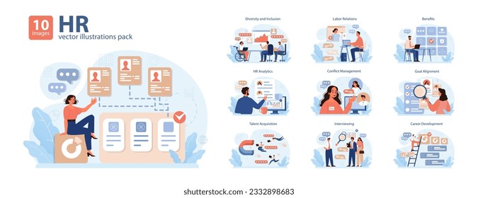 Human resources manager. HR agent competencies and professional tasks. Personnel management specialist providing with financial reward or benefits. Flat vector illustration