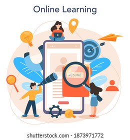 Personalmanager Online-Service oder Plattform. Idee der Einstellung und des Arbeitsmanagements. Teamwork-Management. Online-Lernen. Flache Vektorgrafik