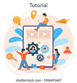 Servicio o plataforma en línea de gerente de recursos humanos. Idea de contratación y gestión de empleo. Gestión del trabajo en equipo. Tutorial en línea. Ilustración vectorial plana