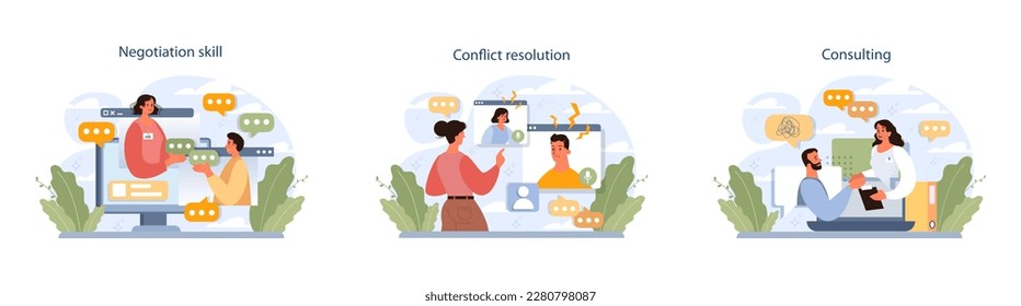 Human resources manager soft skills set. HR agent competencies and professional ethic. Job recruitment, coaching and personnel efficiency improvement. Flat vector illustration