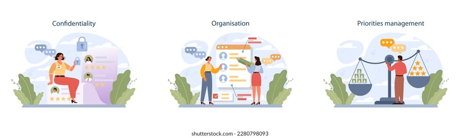 Human resources manager soft skills set. HR agent competencies and professional ethic. Job recruitment, coaching and personnel efficiency improvement. Flat vector illustration