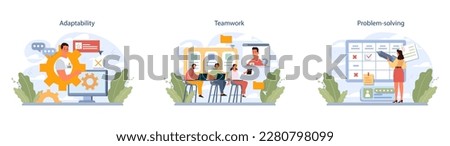 Human resources manager soft skills set. HR agent competencies and professional ethic. Job recruitment, coaching and personnel efficiency improvement. Flat vector illustration