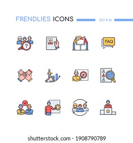 Human resources - modern line design style icons set. HR management, job search idea. Candidate search, CV, recruitment, FAQ, staff rotation, goal setting, career growth, partnership, best candidate