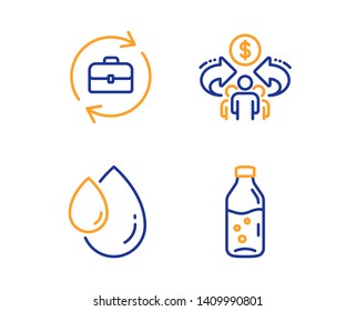 Human resources, Oil drop and Sharing economy icons simple set. Water bottle sign. Job recruitment, Serum, Share. Soda drink. Linear human resources icon. Colorful design set. Vector