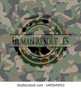 Human Resources on camouflage texture. Vector Illustration. Detailed.