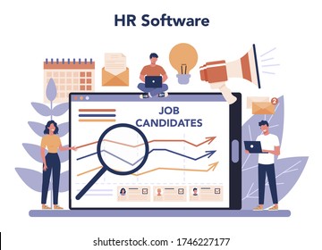 Human Resources Online Service Or Platform. Idea Of Recruitment And Job Management. HR Manager Occupation. HR Software. Flat Vector Illustration