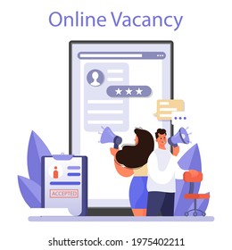 Human resources online service or platform. Idea of recruitment and job management. Teamwork management. Online vacancy. Flat vector illustration