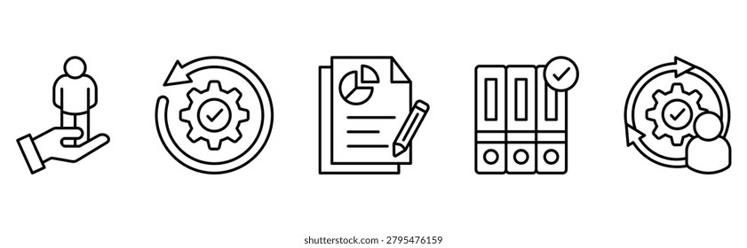 Human resources optimization and corporate data audit icon set