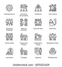 Iconos de contorno de recursos humanos: vectores con tracción