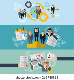 Human resources personnel selection and effective recruiting employees  strategy 3 horizontal banners set abstract flat vector illustration