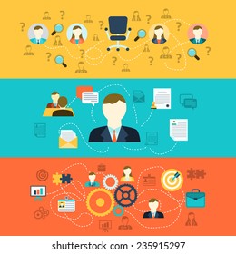 Human Resources Personnel Selection Interviewing Recruiting Training And Integrating Applicants Horizontal Banners Set Abstract Flat Vector Illustration