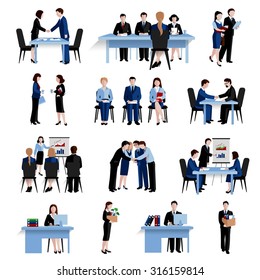 Human resources personnel selection interviewing recruitment and training strategy flat icons  composition set abstract isolated vector illustration