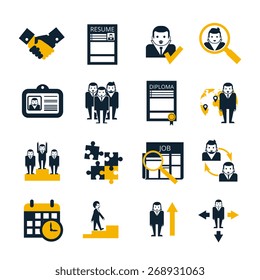 Human resources personnel selection strategy and team work collaboration management black icons collection abstract isolated vector illustration