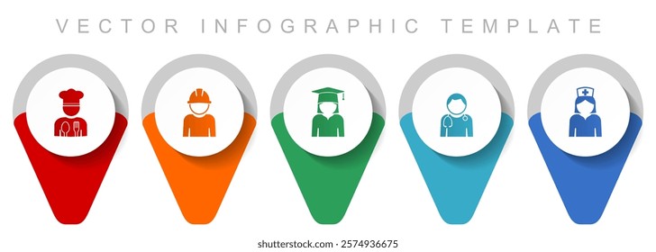 Human resources pointer collection, miscellaneous icons such as chef, worker, student, doctor and nurse, flat design vector infographic template in eps 10