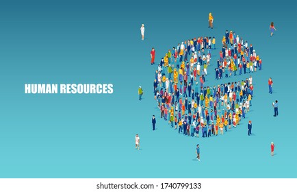Human resources and population demographics concept. Vector pie chart composed of people of different occupations