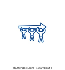Human resources power, men with arrow line icon concept. Human resources power, men with arrow flat  vector symbol, sign, outline illustration.