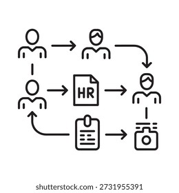 Diagrama de flujo de proceso de recursos humanos con personas e iconos de documentos