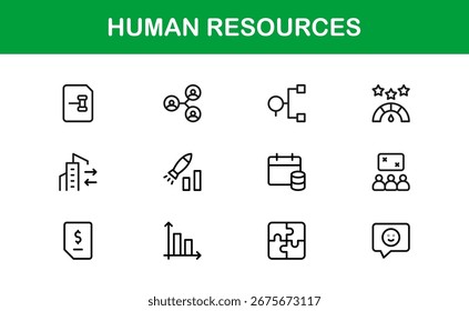 Human Resources Professional Line Icon Set – Modern Minimal Outline Symbols for HR Management and Recruitment