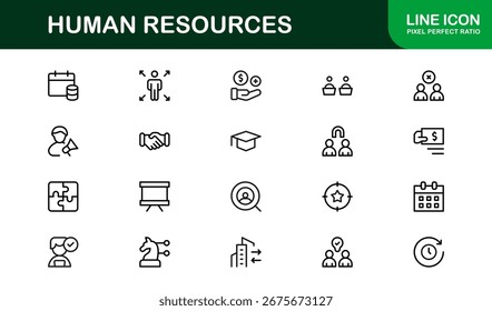 Human Resources Professional Line Icon Set - Símbolos de Estrutura de Tópicos Mínima Moderna para Gerenciamento e Recrutamento de RH