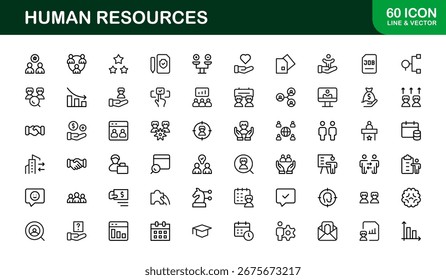 Human Resources Professional Line Icon Set - Símbolos de Estrutura de Tópicos Mínima Moderna para Gerenciamento e Recrutamento de RH