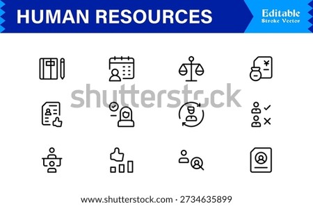 Human Resources Professional Line Icon Set – Modern Minimal Outline Symbols for HR Management, Recruitment, and Business