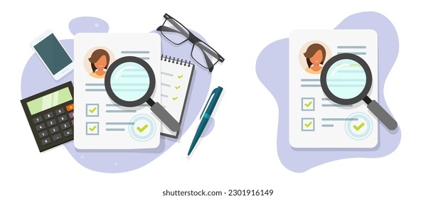 Human resources recruit manage job research vector icon graphic illustration flat design, candidate search personal employee information, customer info data research audit clipart image
