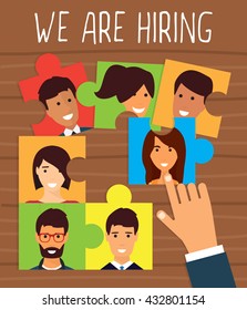 Human resources, recruiting concept. We are hiring puzzle. Vector flat design illustration