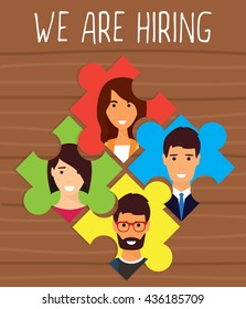 Human resources, recruiting concept. We are hiring puzzle. Vector flat design illustration