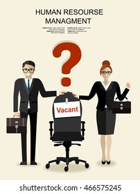Human resources recruiting planning job business concept with office chair abstract flat vector illustration