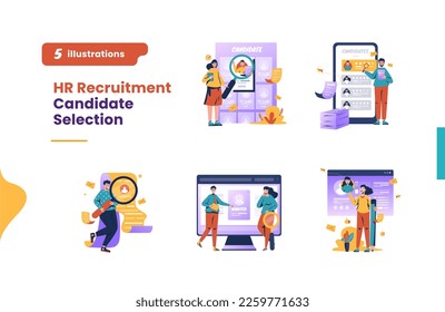 Human resources recruitment with candidate selection flat design bundle pack