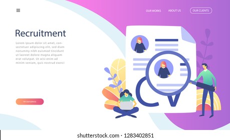 Human Resources, Recruitment Concept for web page, banner, presentation, social media, documents, cards, posters. Vector illustration HR, searching, Looking for talent, monitoring, job hunting, CV
