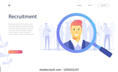 Human Resources, Recruitment Concept for web page, banner, presentation, social media, documents, cards, posters. Vector illustration HR, searching, Looking for talent, monitoring, job hunting, CV