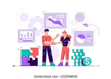 Human Resources, Recruitment Concept for web page, banner, presentation, social media, documents, cards, posters. Vector illustration, recruitment agency interviewing assessment. hiring employee.