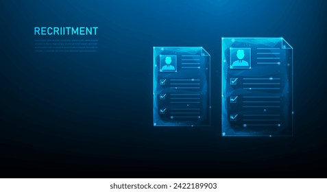 documento de trabajo sobre recursos humanos y contratación en azul. contratación de trabajo de búsqueda en línea. seleccione reanudar el trabajo candidato. ilustración vectorial fantástico diseño de alta tecnología. 