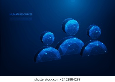 human resources and recruitment employment low poly wireframe on blue background. person icon job interview. vector illustration fantastic design .