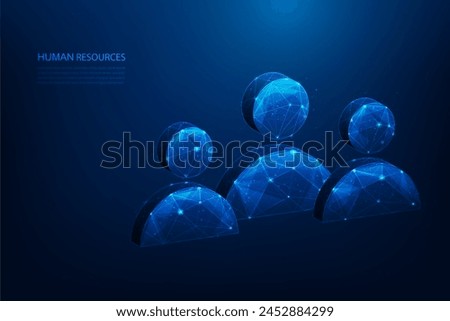 human resources and recruitment employment low poly wireframe on blue background. person icon job interview. vector illustration fantastic design .