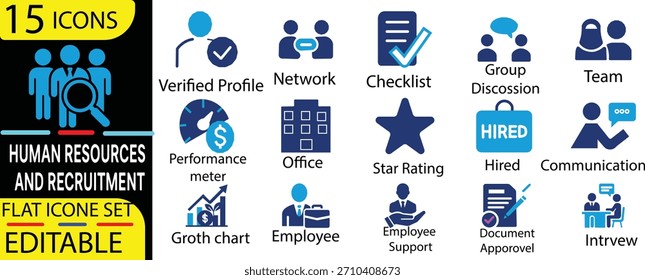 Human Resources and Recruitment icon set,