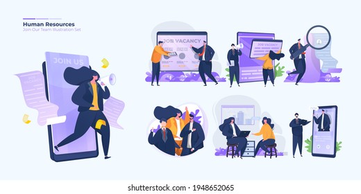 Human resources recruitment, Join out team illustration collection set