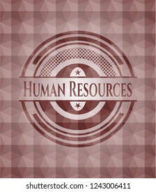 Human Resources red emblem or badge with geometric pattern background. Seamless.