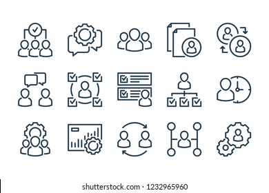 Human resources related line icon set. Recruitment, office management and company structure line vector icons. - Shutterstock ID 1232965960