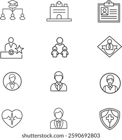 Human resources related line icon set.Like Recruitment, office management and company structure line vector icons.