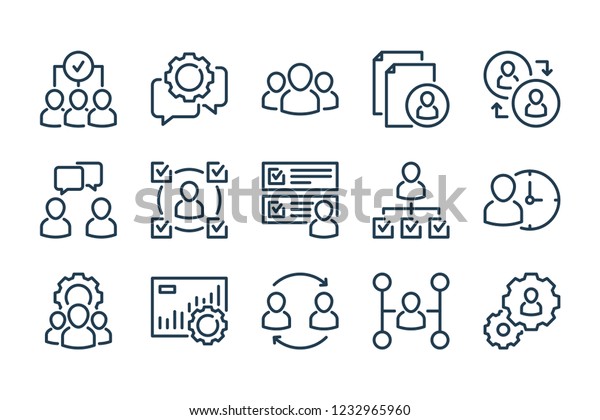 Human resources\
related line icon set. Recruitment, office management and company\
structure line vector\
icons.