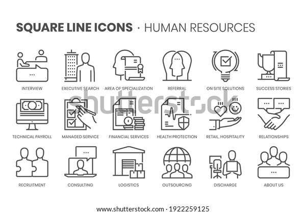 Human resources related,\
pixel perfect, editable stroke, up scalable square line vector icon\
set. 