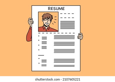 Human resources and resume concept. Official resume of candidate for job application and searching with photo vector illustration 