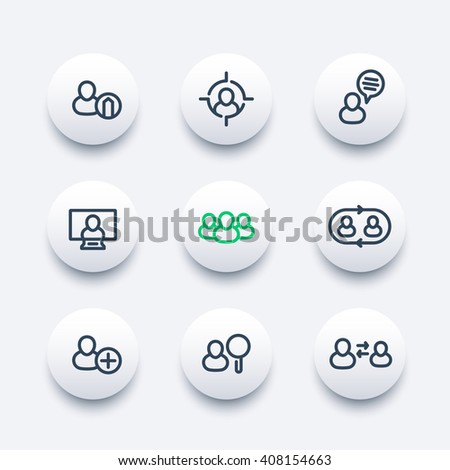 Human resources round modern icons, hrm, personnel management, staff rotation, coaching, hiring, vacancy, thick line icons set, vector illustration