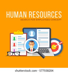 Human resources. Search for employees. Flat design graphic elements set. Modern concepts for web banners, websites, infographics, printed materials. Vector illustration.