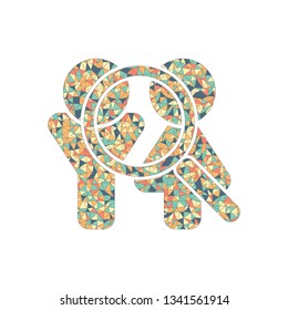 Human resources. Search teamgroup. Man, woman and magnifying symbols. Colored mosaic with polygons