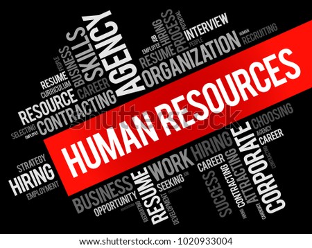 Human Resources - set of people who make up the workforce of an organization, business sector, industry, or economy, word cloud concept background
