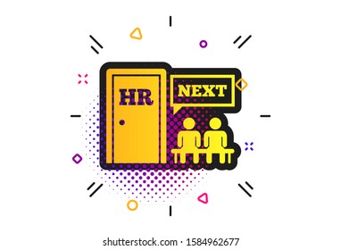 Human resources sign icon. Halftone dots pattern. Queue at the HR door symbol. Workforce of business organization. Classic flat hr icon. Vector